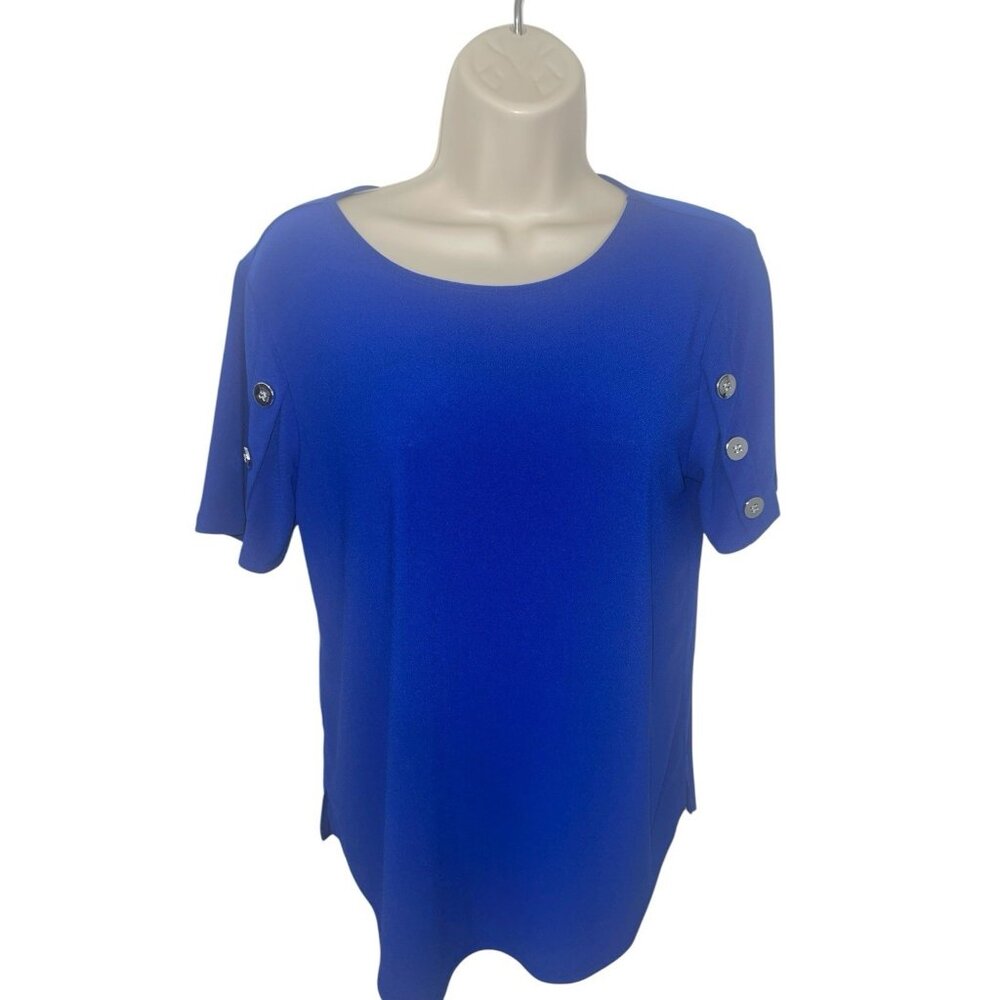 LOVE SCARLETT Women's Petite Medium Bright Blue Button Detail Sleeve Blouse